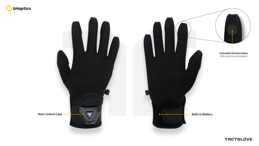 Der Bhaptics-Handschuh wurde eigens für den Einsatz in Kombination mit Handtracking-Systemen entworfen. | Bild: Bhaptics