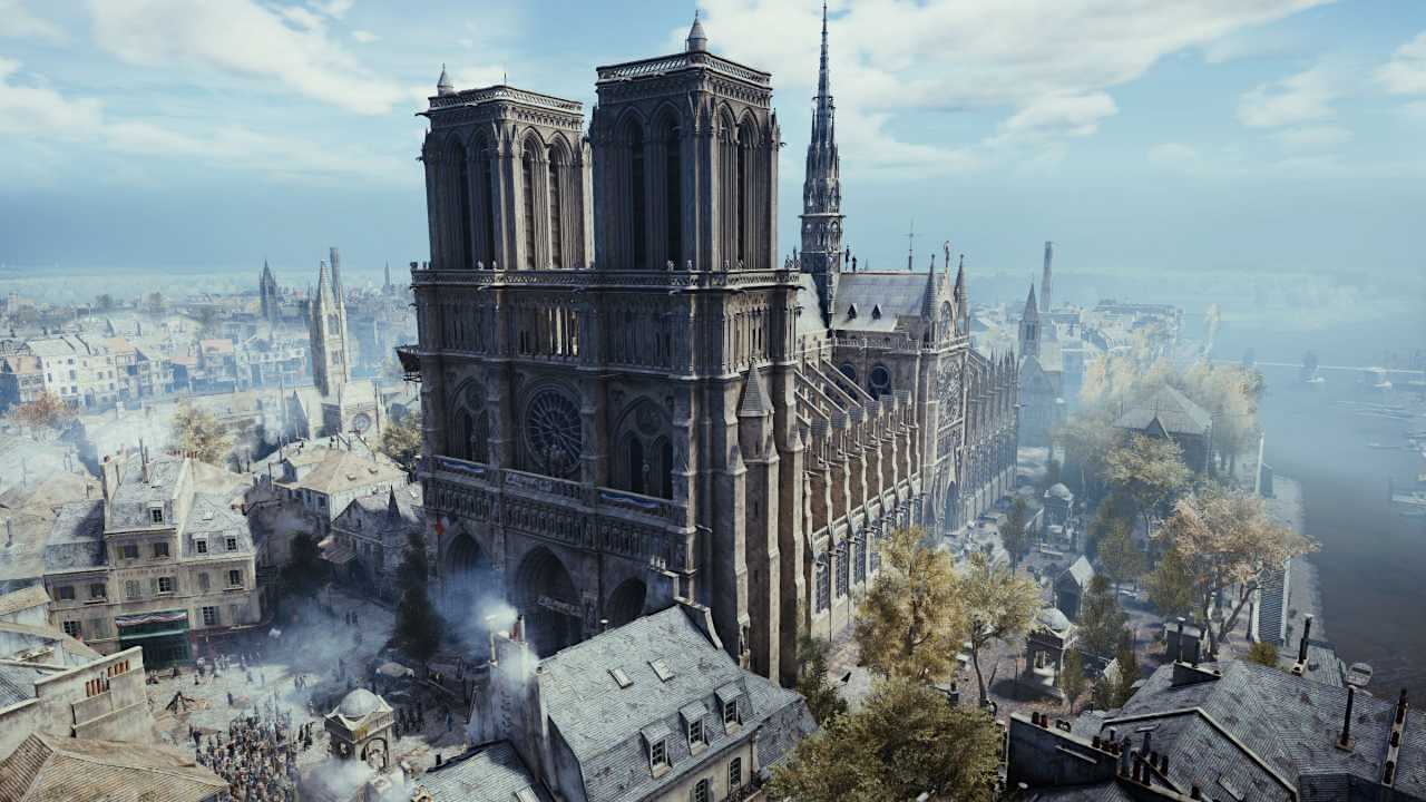 The digital reconstruction of Notre Dame Cathedral in Ubisoft's Assassin's Creed Unity video game.