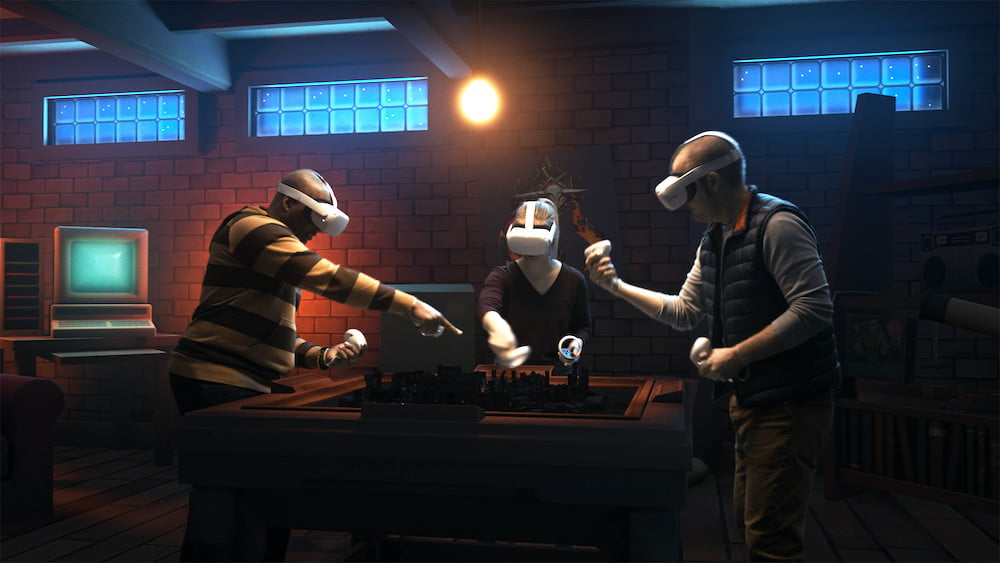 Drei Spieler spielen in virtueller Umgebung Demeo.