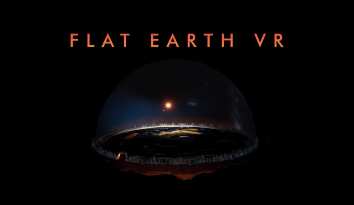 The poster of the VR game Flat Earth VR shows the earth as a flat disc.
