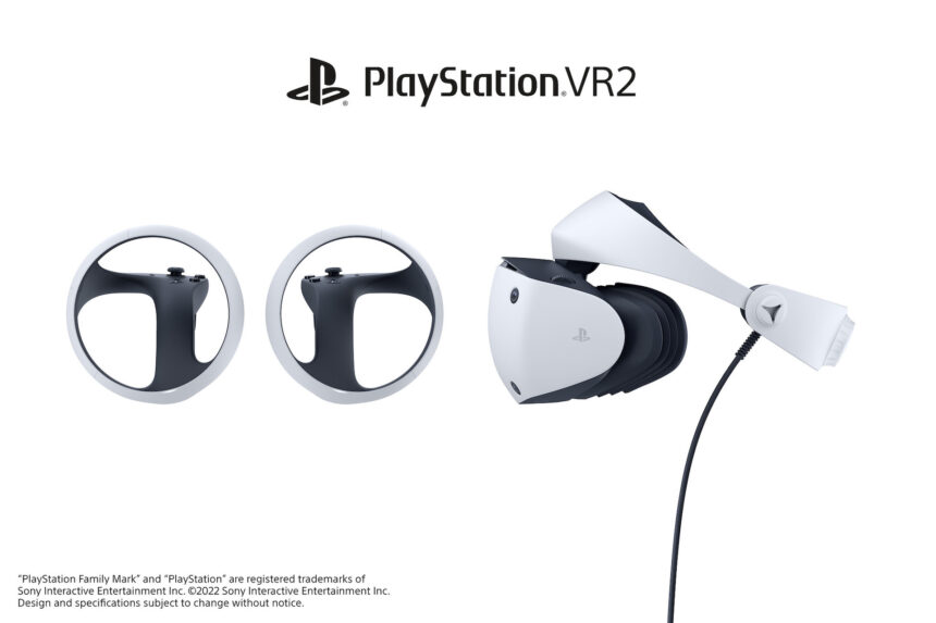 Playstation VR 2 mit Controllern und Logo