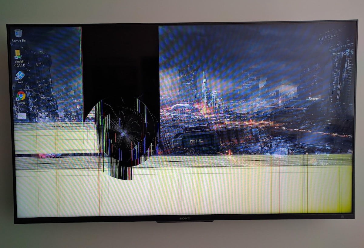 Flat TV with broken display