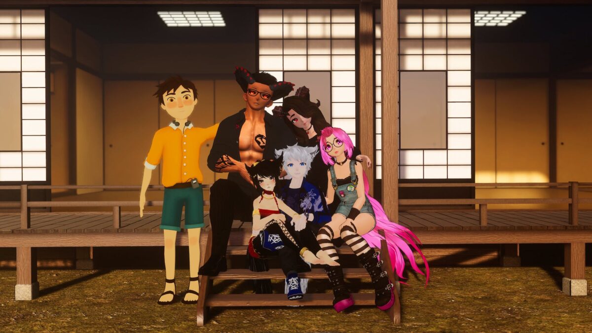 Group photo of friendly VRChat avatars.