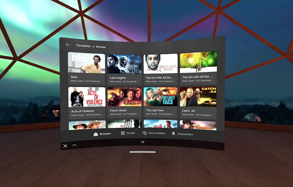 Oculus TV user interface with a selection of movies.