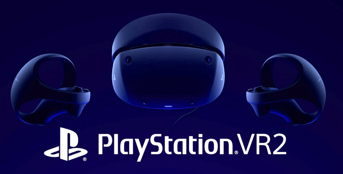 Playstation VR 2 including controllers, logo and lettering.