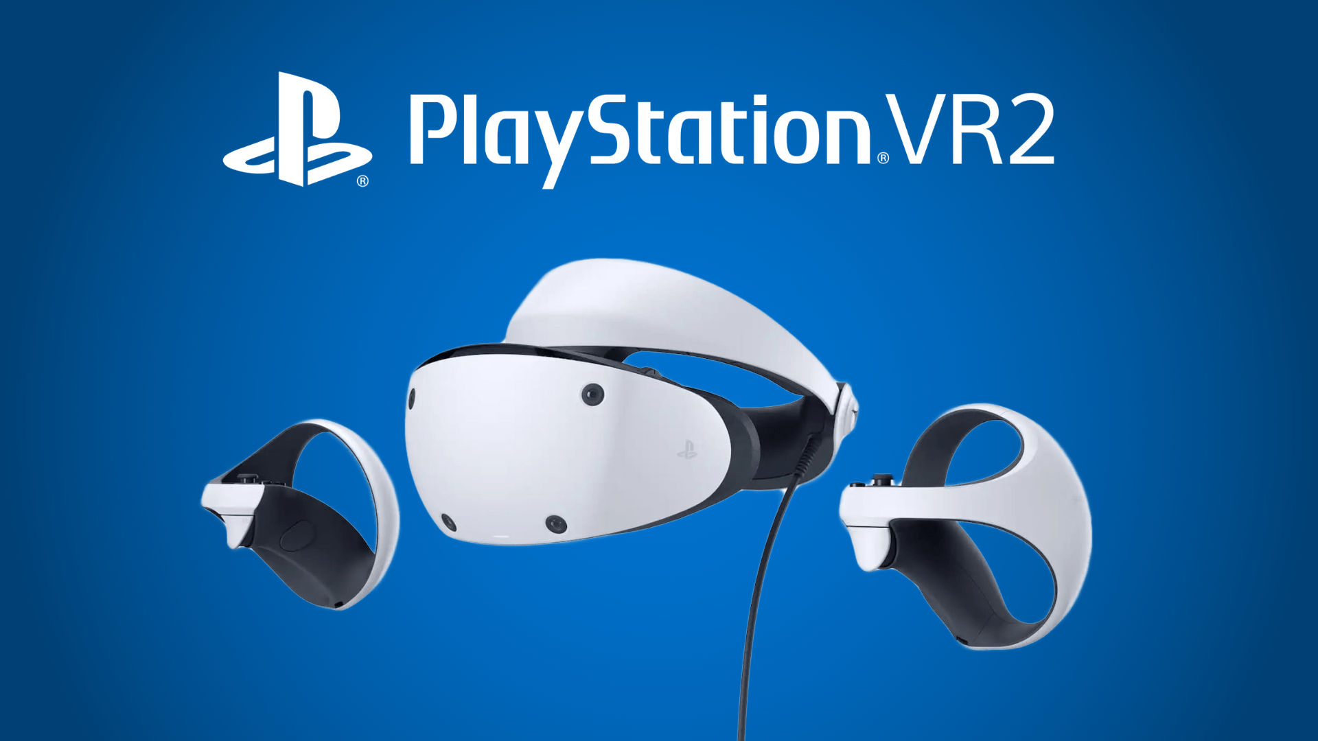 Playstation VR 2 on blue background with writing