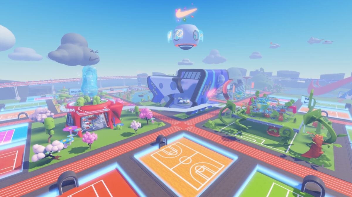 The Nikeland is a colorful cartoon world like from a video game with many sports areas.