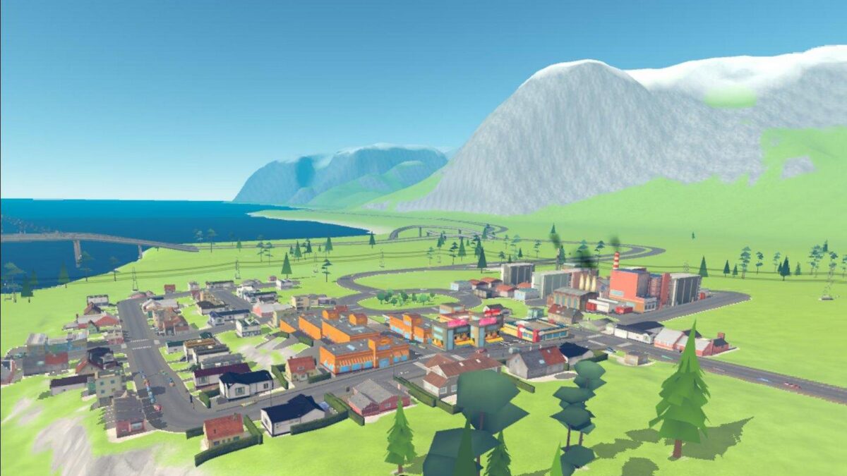 View of small city in VR game Cities: VR