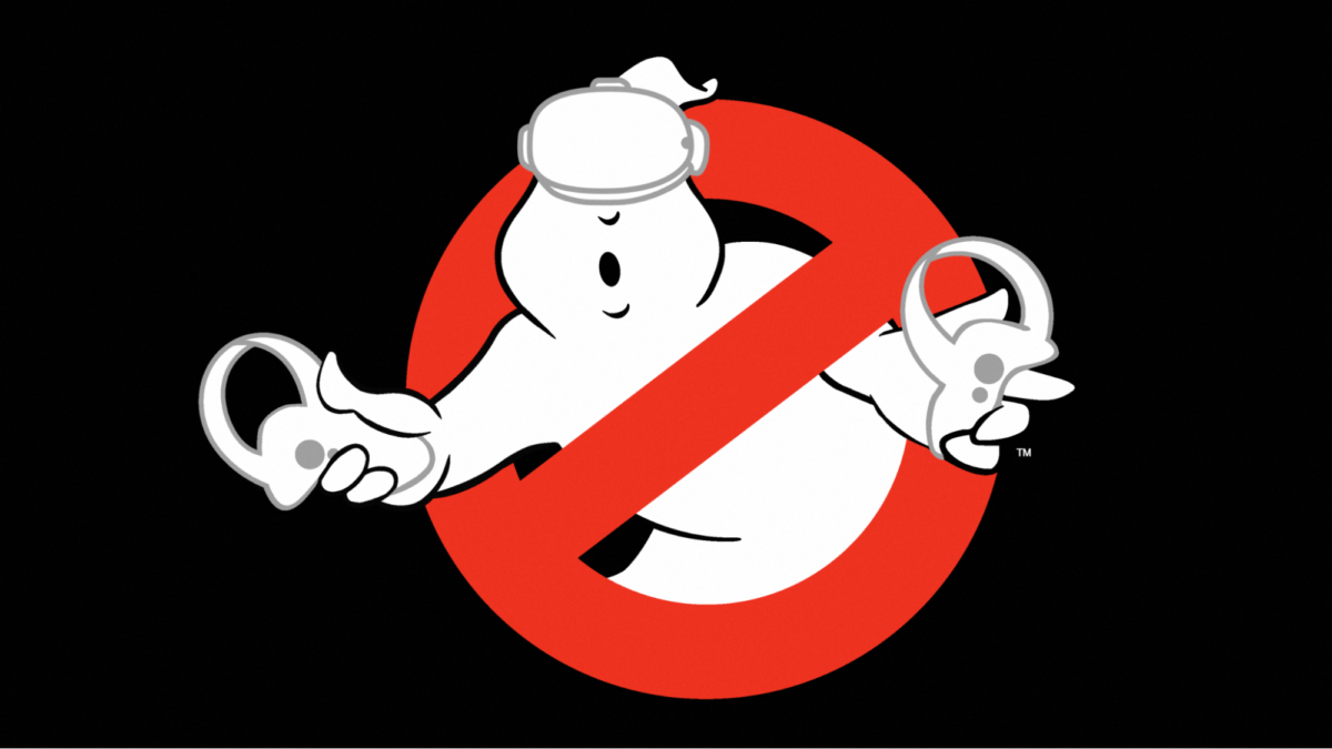The Ghostbusters mascot is wearing a Meta Quest 2.