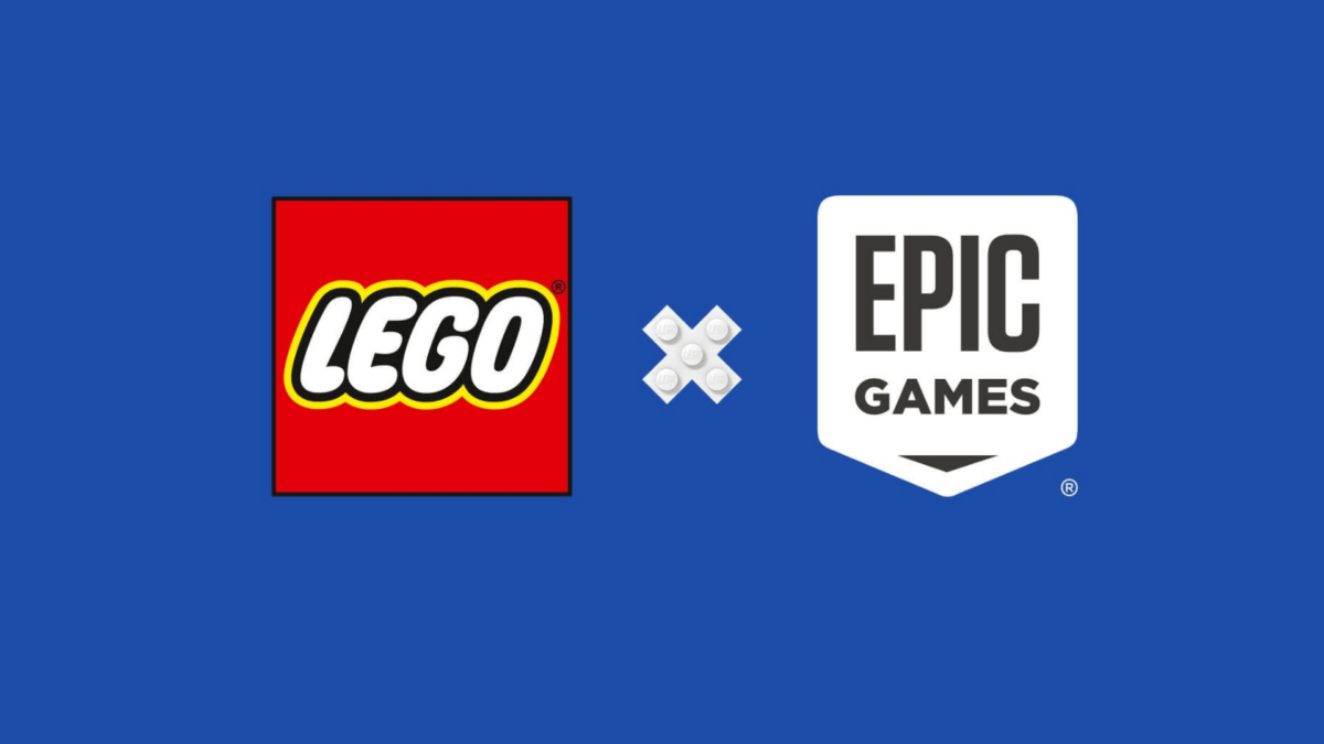 Epic Games and Lego logos on blue background
