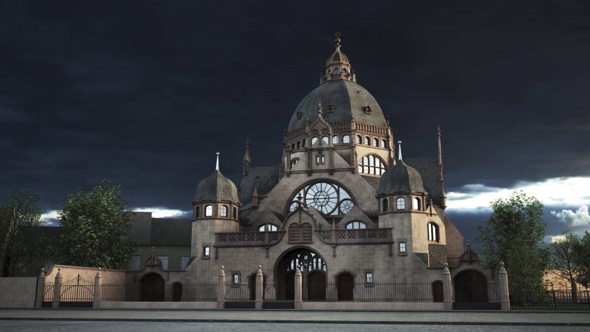Exterior view of the synagogue Dortmund in virtual reality