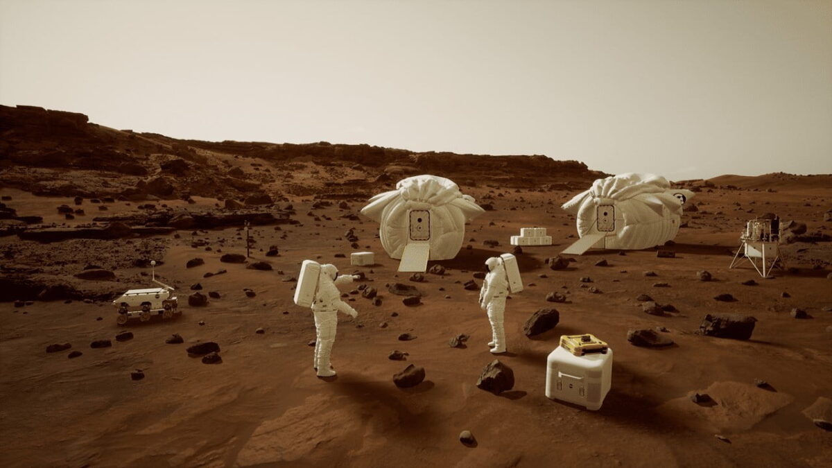 Simulation of the surface of Mars with astronauts.