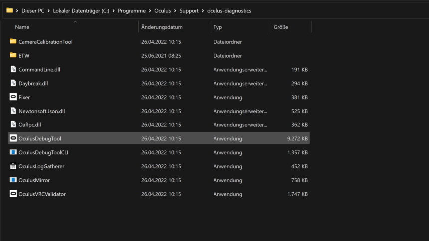 Startet als erstes das Oculus Debug Tool auf eurem Rechner.