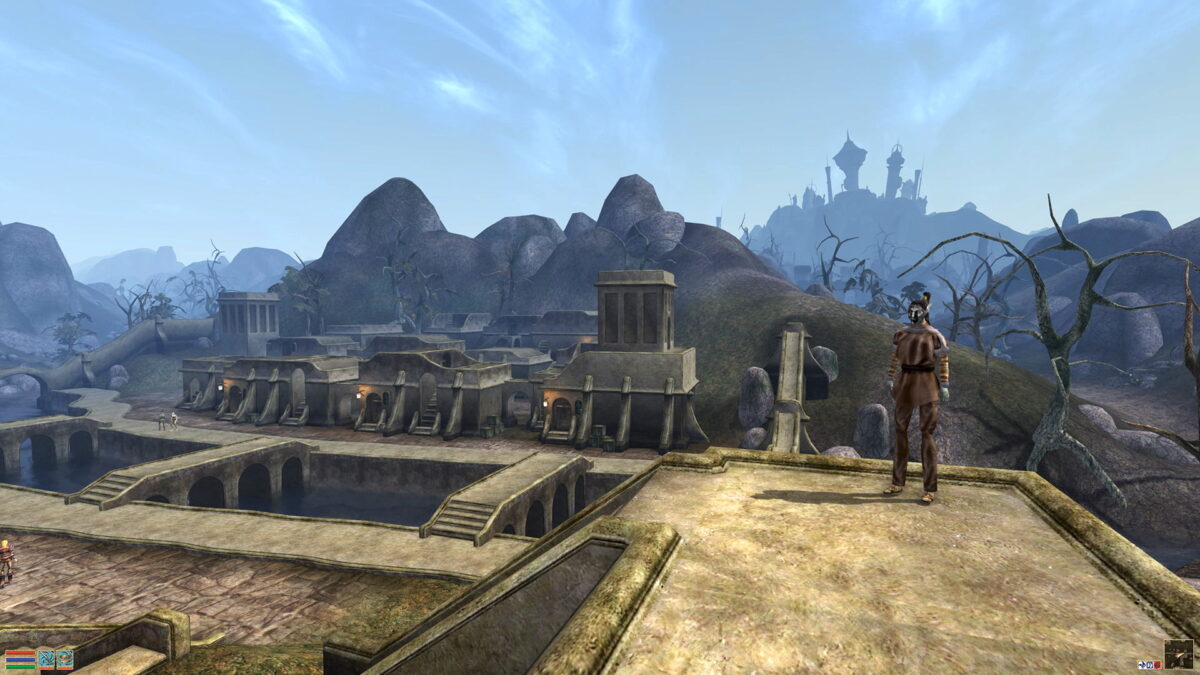 A view of a typical town from Morrowind.