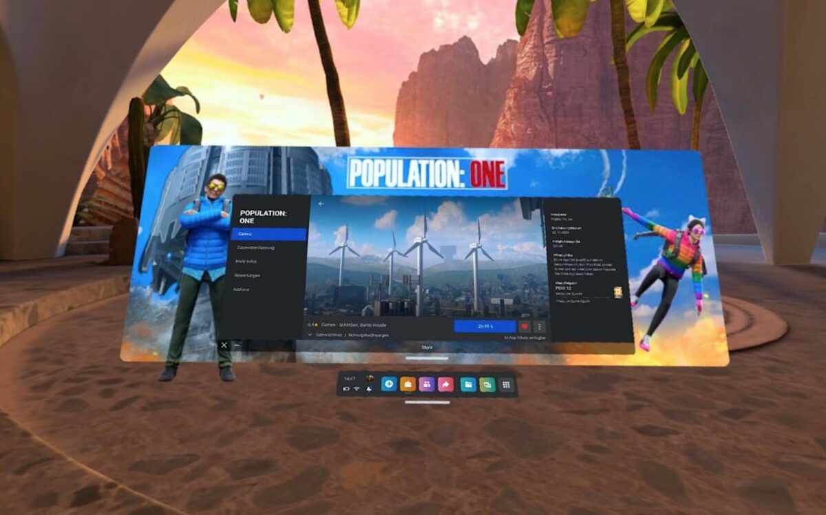 The product page of a VR game in a Quest launch environment.