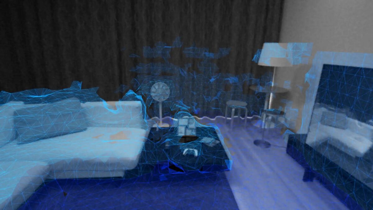 A room scanned by Playstation VR with rudimentary 3D recognition.