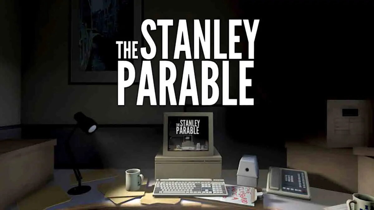 Workstation with writing from The Stanley Parable.
