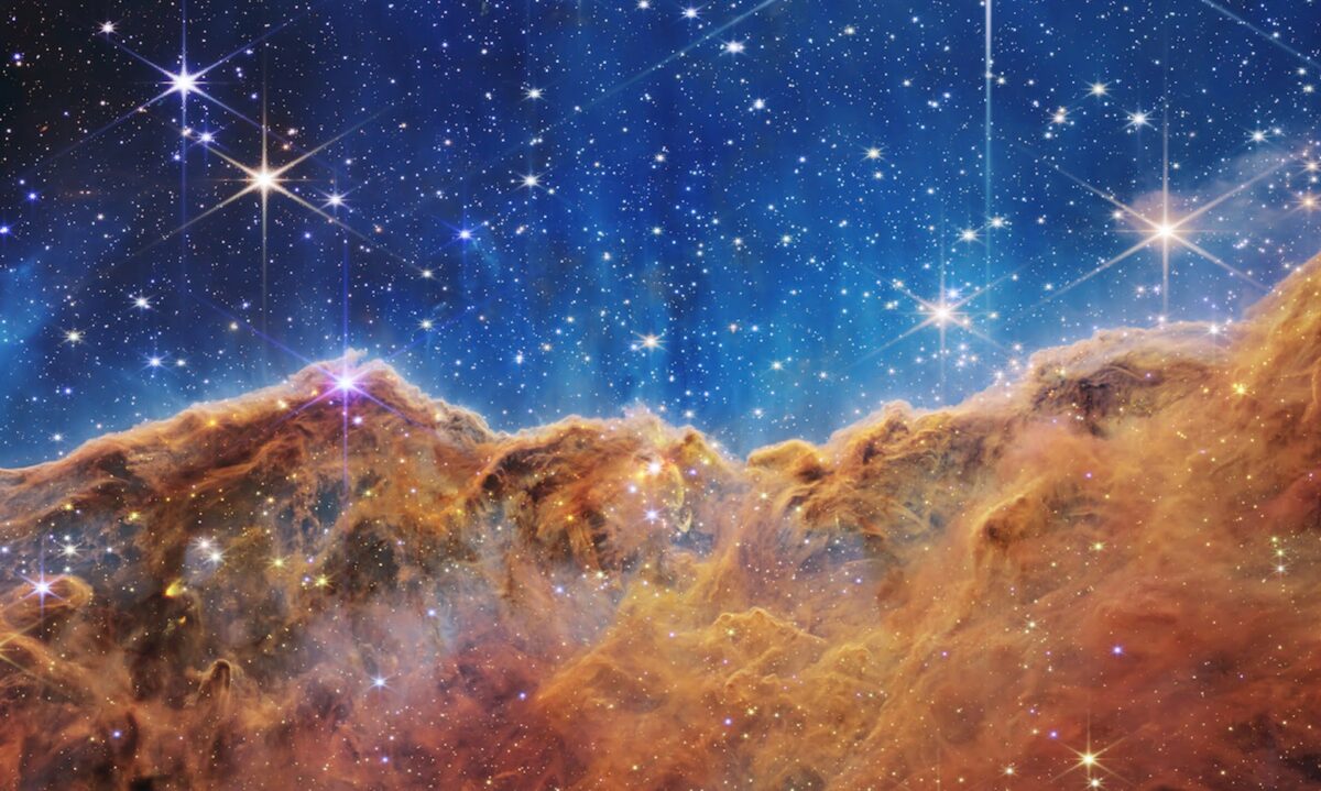 Close-up of the Carina Nebula of the James Webb Space Telescope.