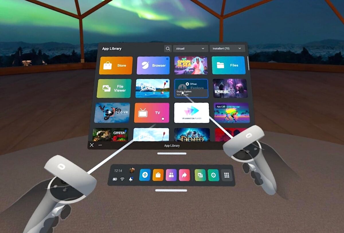 Virtual touch controllers point to the app library.