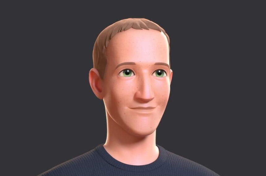 Ein detaillierter Comic-Avatar von Meta-CEO Mark Zuckerberg, der in die Kamera lächelt.