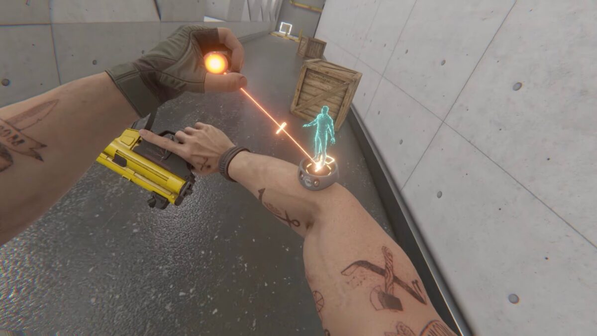 The player chooses a new avatar on a sci-fi device attached to the arm.