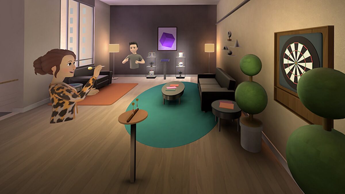 Two avatars in Meta's Horizon Worlds living room.