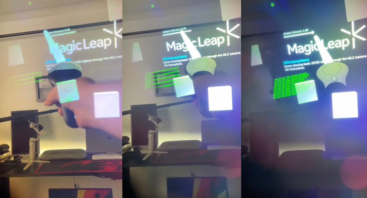 Three pictures from a video showing different dimming levels in Magic Leap 2.