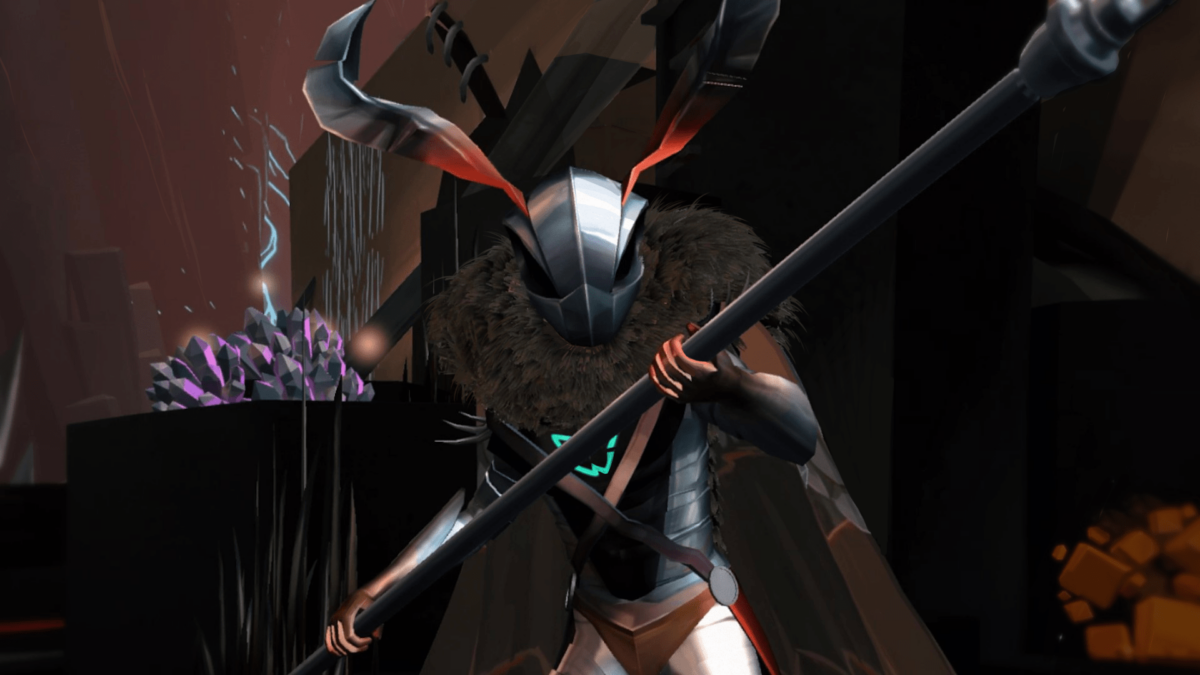 The moth knight poses with her scythe