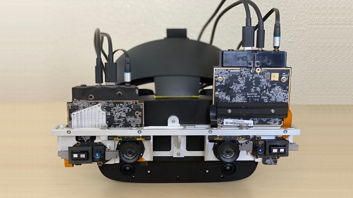 Meta's NeuralPassthrough prototype is a VR headset with cameras and cables on the front.