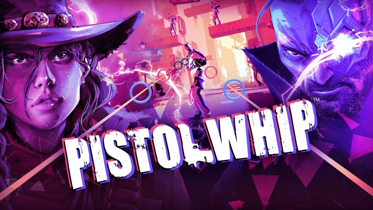 Pistol Whip art of Holiday Update shows a woman and a man, with a skirmish between them.