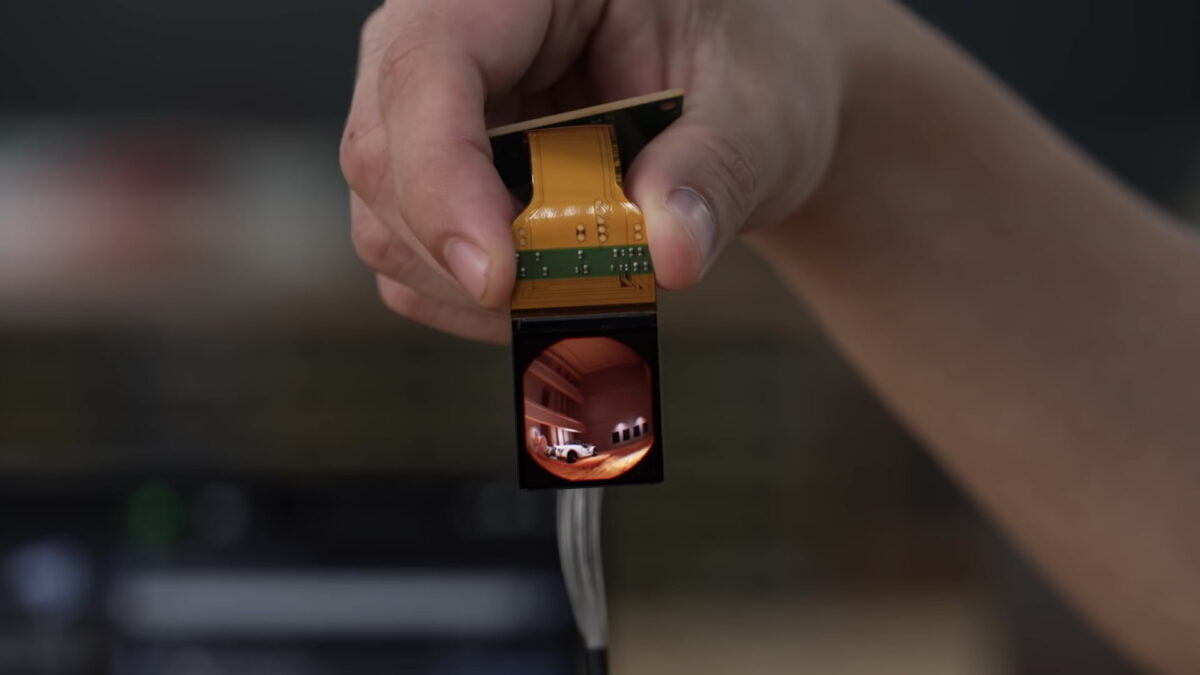 Close-up of Sony's tiny 4K OLED microdisplay.