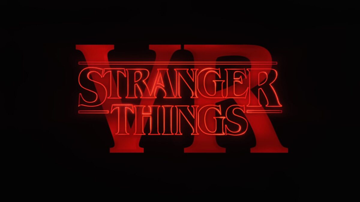 Stranger Things lettering with the letters "VR" superimposed on a black background.