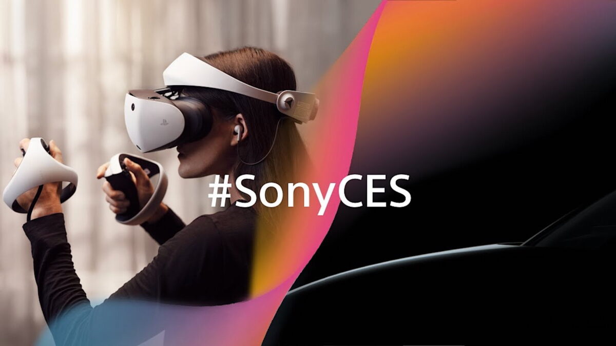 Promotional image for Sony's CES press conference showing a woman with PSVR2.