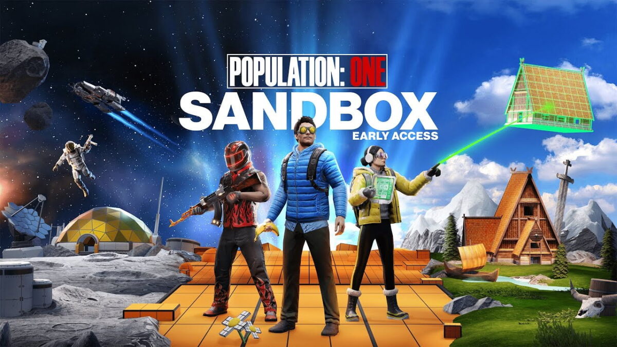 Three players craft a level together in the new sandbox editor of Population: One.