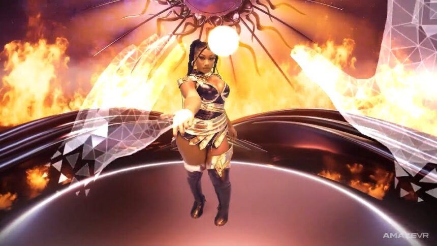 Megan Thee Stallion on the virtual stage of the VR concert Enter Thee Hottieverse.