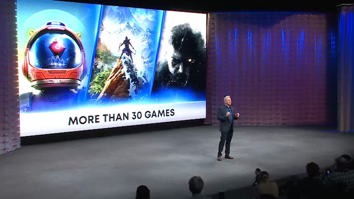 Playstation CEO Jim Ryan on stage at the CES press conference.