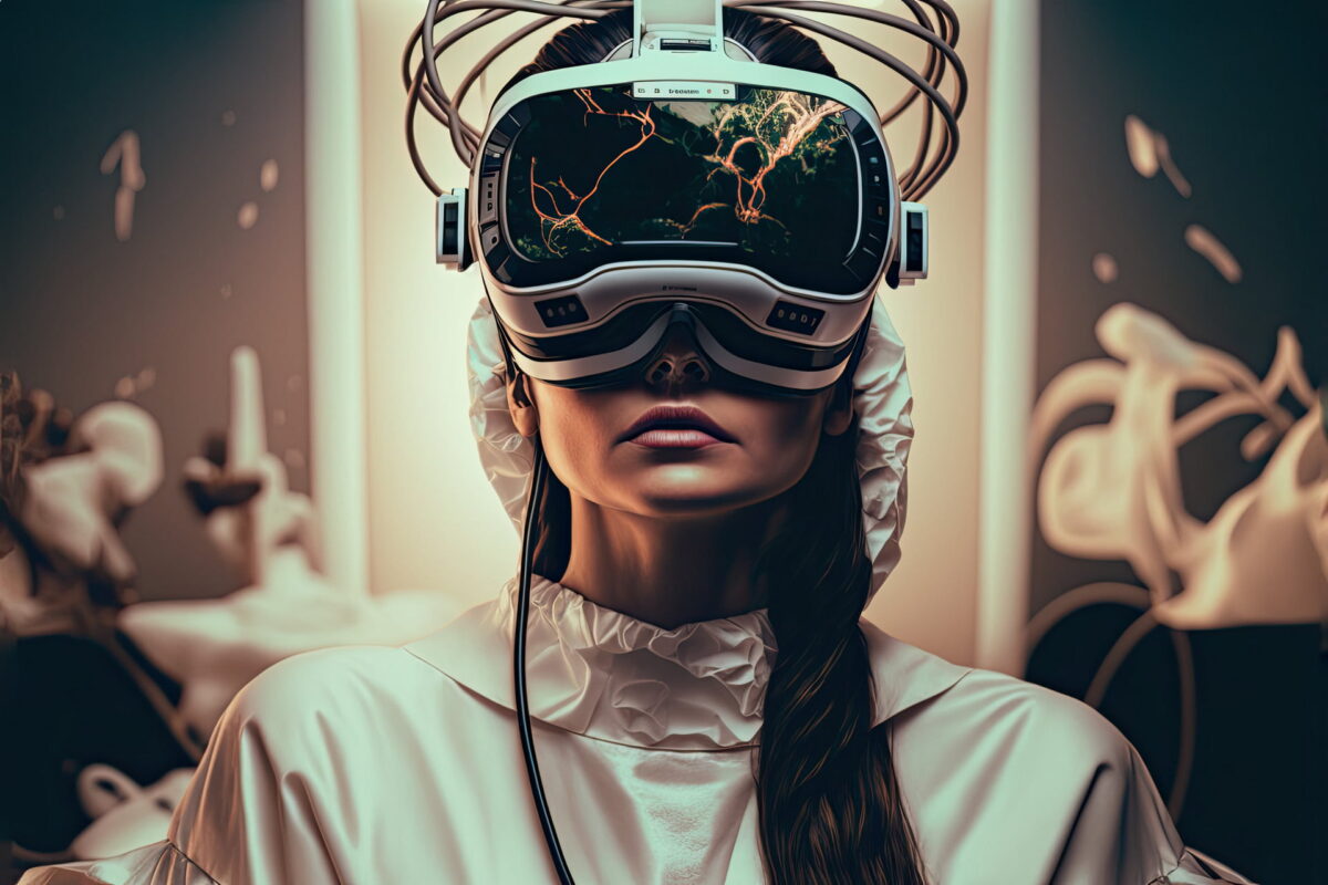 Patient with VR headset in the operating room
