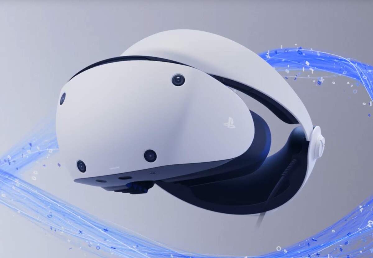 Sony's Playstation VR 2 headset with a blue line surrounding it