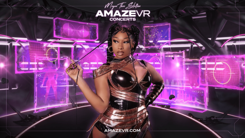 US rapper Megan Thee Stallion on a poster for VR concerts by AmazeVR