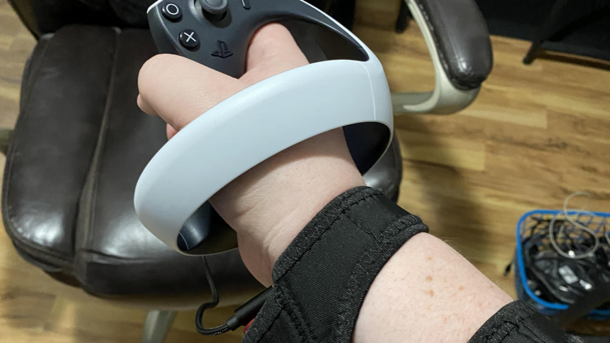 A wrist holster mounted cylindrical power bank.