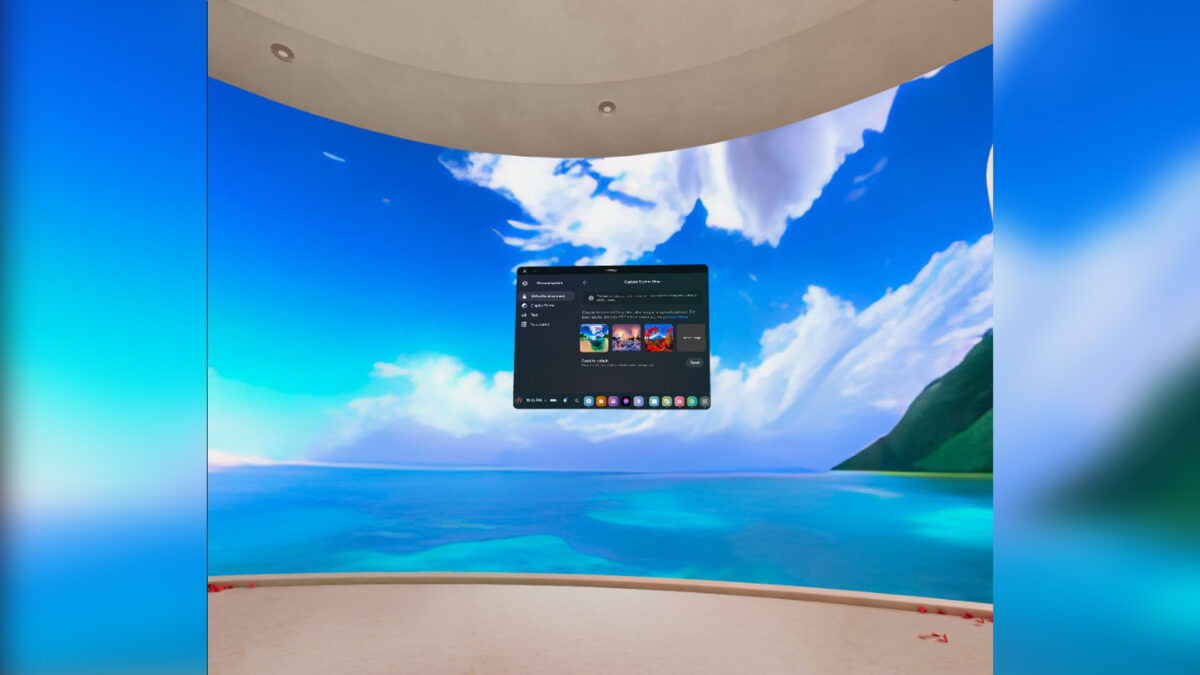 The virtual Horizon Home with a new sky wallpaper and 360-degree background activated via menu.