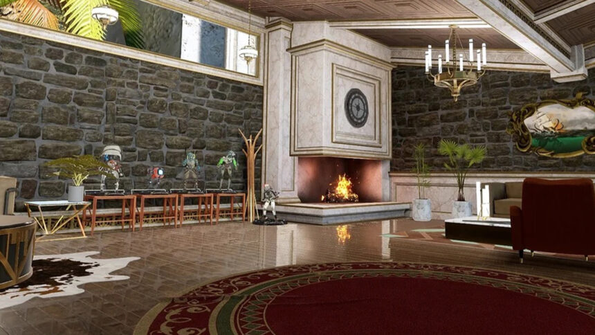 An Oculus Home with fireplace and carpet.