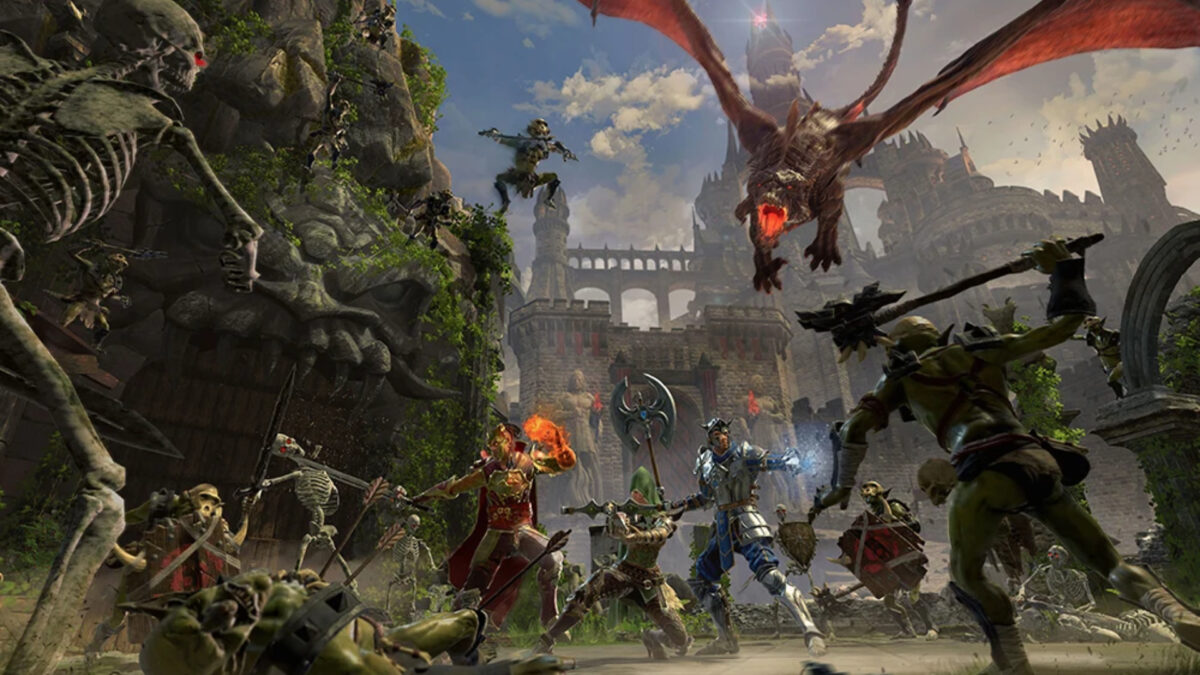 The cover image of the new sandbox VR experience shows a fantasy setting with dragons, warriors, mages and a castle in the background.