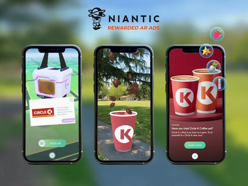 Two screens of the new AR ads from Niantic.