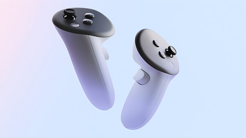 The Touch Plus controllers of the Meta Quest 3 VR headset.