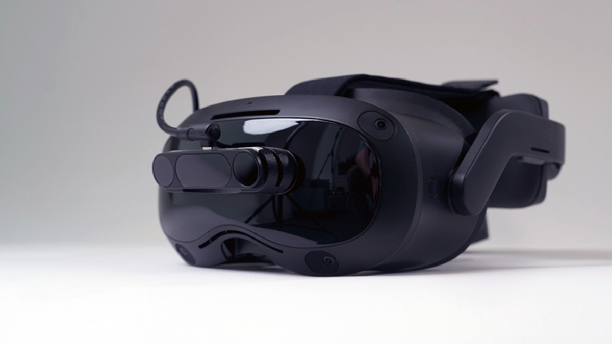 Ultraleap's new hand tracking module Leap Motion Controller 2, mounted on a black VR headset.