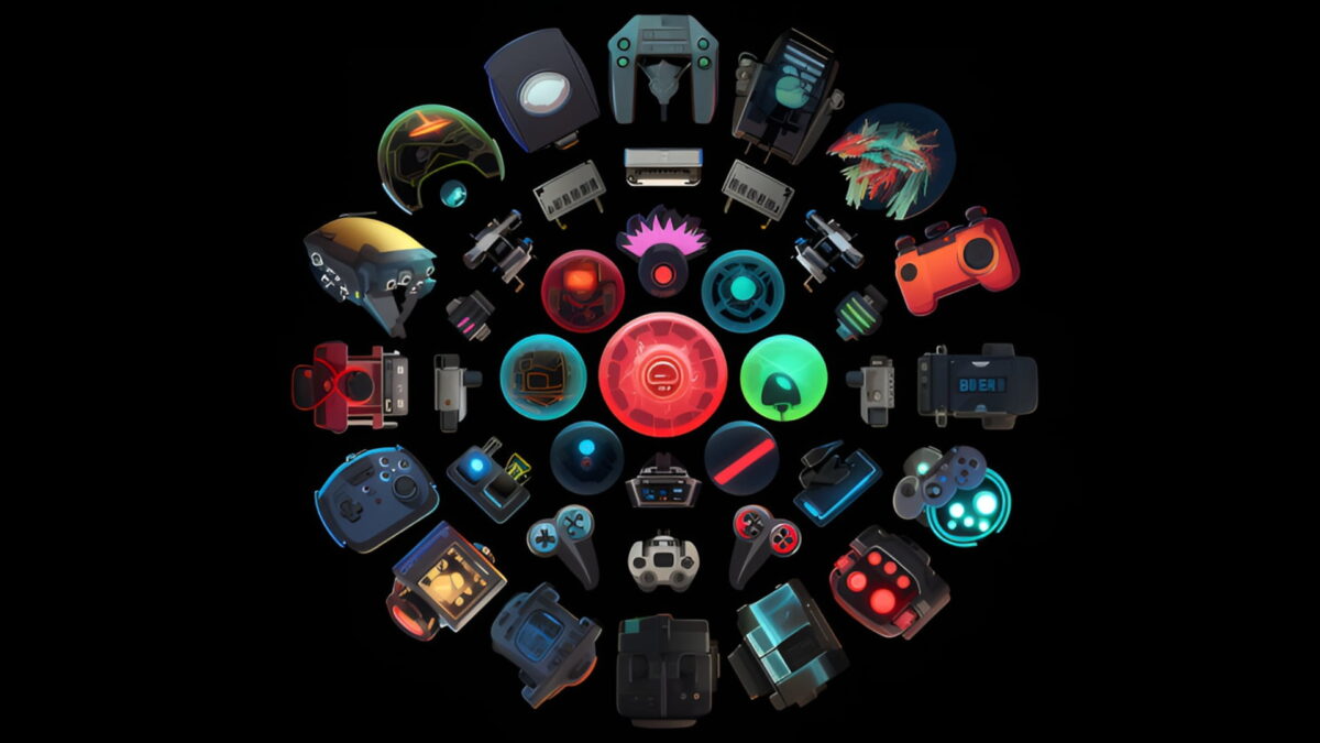 Logos of some fantasy controllers on black background.