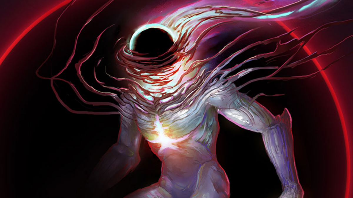 An artwork from the VR game Behind The Frame shows a faceless figure on a black background.
