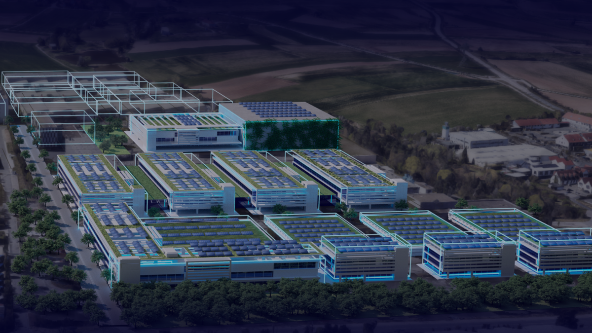 The digital blueprint of a technology campus that Siemens AG plans to build in Erlangen.