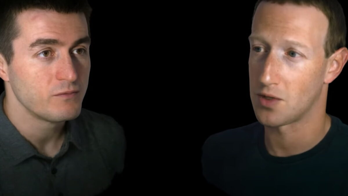 Lex Fridman and Mark Zuckerberg as codec avatars against black background in Lex Fridman Podcast 398